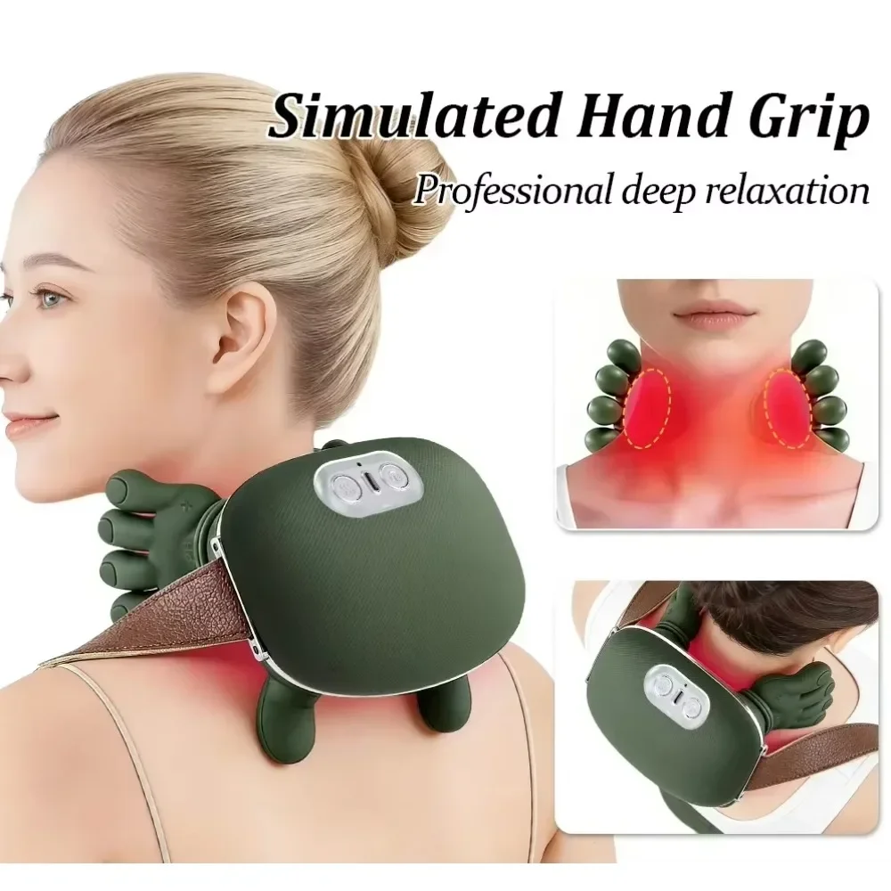 Smart Neck & Shoulder Massager USB Rechargeable, Portable Heating Pulse Massager for Neck Tension & Pain Relief, Gift for Men Women