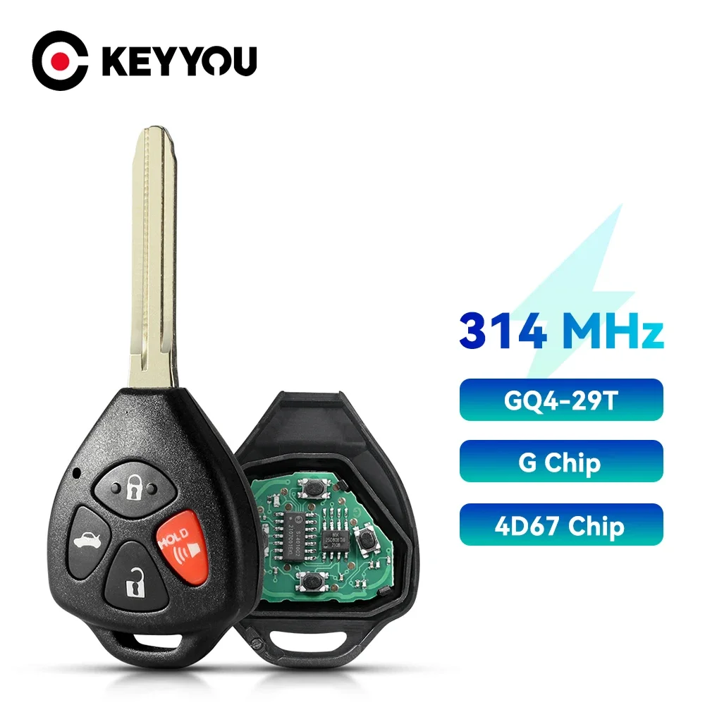 

KEYYOU 4 Buttons GQ4-29T Smart For Toyota Car Remote Key 314Mhz For Toyota Corolla 2010 2011 2012 2013 Transponder 4D67 / G Chip