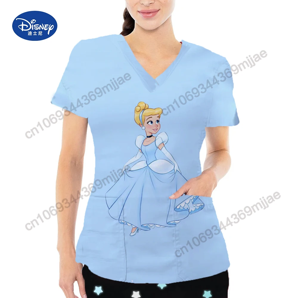 Summer Short Sleeves Clothes for Women Cartoon Pattern Women's T-shirts Free Shipping Large Pocket Yk2 V-neck Design Female Tops