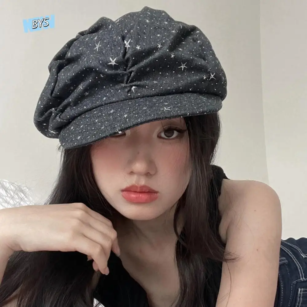 

Casual Y2K Vintage Cloud Hat Sweet Cool Star Berets Cap 55-59cm Big Head Circumference Newsboy Cap Outdoor