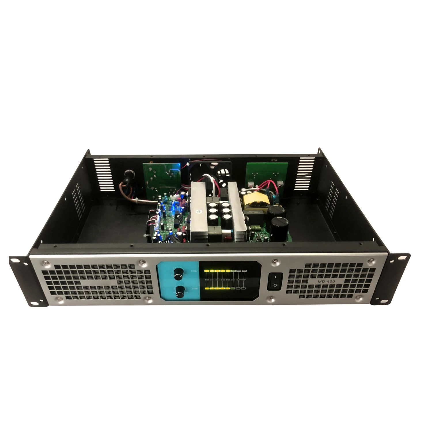 MD-400 2 Channel 2x400W Class D Power Amplifier 2U Rack Mount Professional High Efficiency Amp for Stage DJ KTV Live PA System