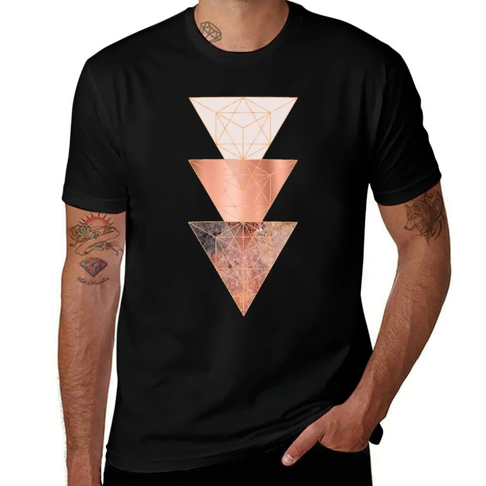 Blush and Copper Geo T-Shirt Stretch Fabric Comfort T-Shirt