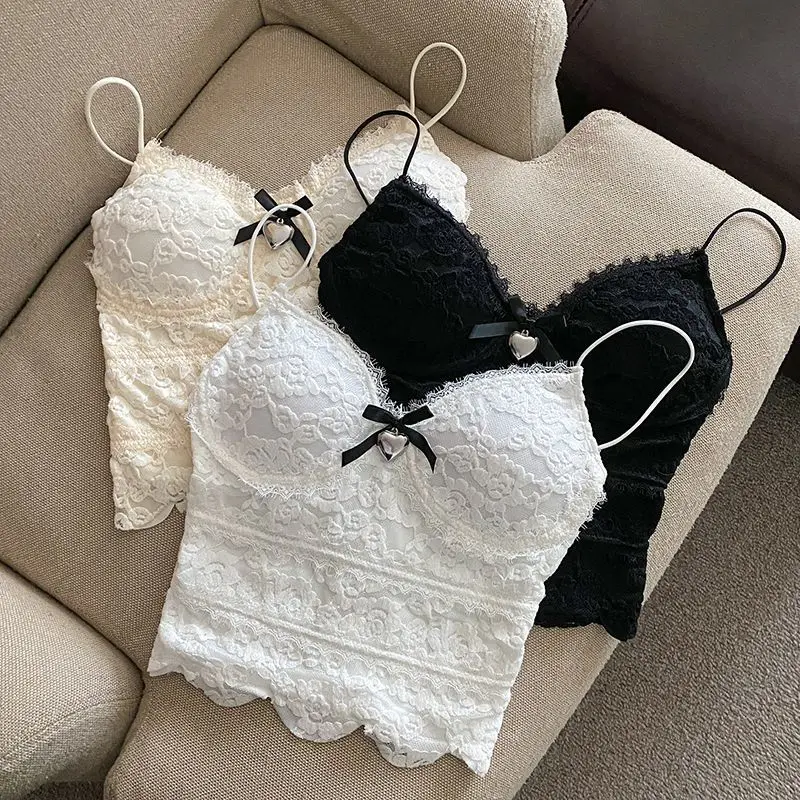 Tanks Camis Womens Cool Bowknot Strapเสื้อกั๊กRuffled Slim Fit Crop TopสําหรับStreetwearดูY2Kฤดูร้อนสบายๆเกาหลี