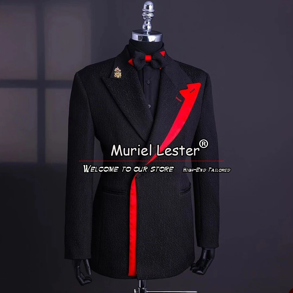 Tailor-Made Mens Suit Black & Red Patchwork Blazer Pants 2 Pieces Groom Wear Wedding Tuxedo Plus Size Boyfriend Ropa De Hombre