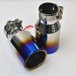 1 PC Car Blue Burnt Stainless Steel  Exhaust End Pipe Flat Curly Edge Muffler Tip