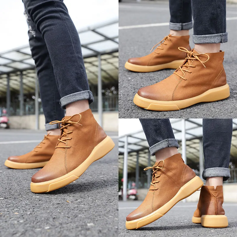 Retro Solid Color Non-slip Mans Boots 2023 Autumn Men Casual Shoes Fashionable and Comfortable Rubber Sole Plus Size Shoes 46 47