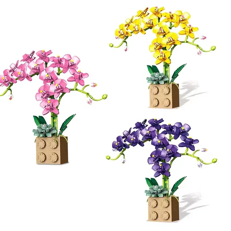 Building Block Flower Orchid Series Bonsai  Flowers Adult Flower Arrangement Assembly Toys City Romantic Home Decoration Diy