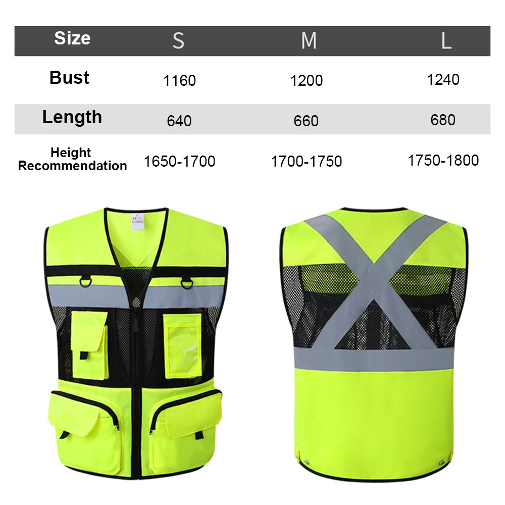 Safety Vest for Men Women with Pockets High Visibility Reflective Strap Zip Front Breathable Construction Traffic Vest