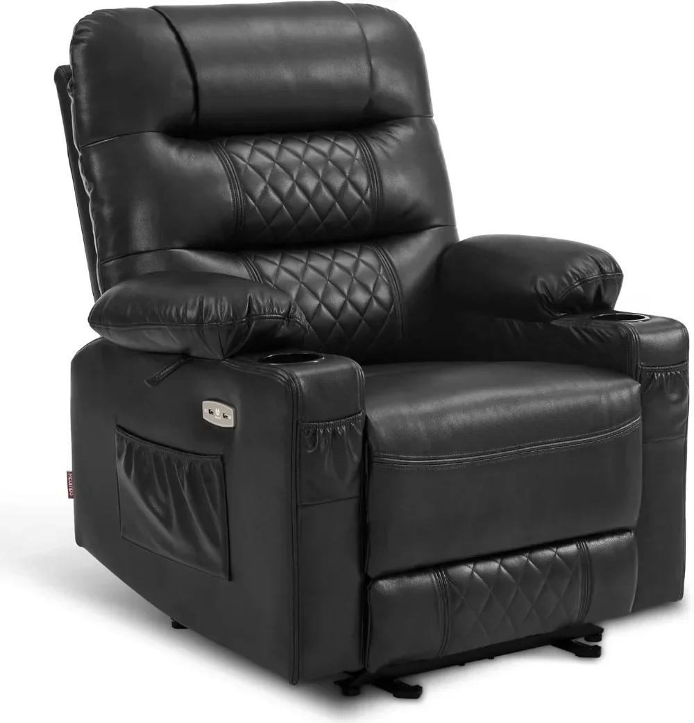 

Power Recliner Chair, Electric Reclining with Heat and Massage for Adult, Cup Holder, USB Port, Extended Footrest, Faux Leather