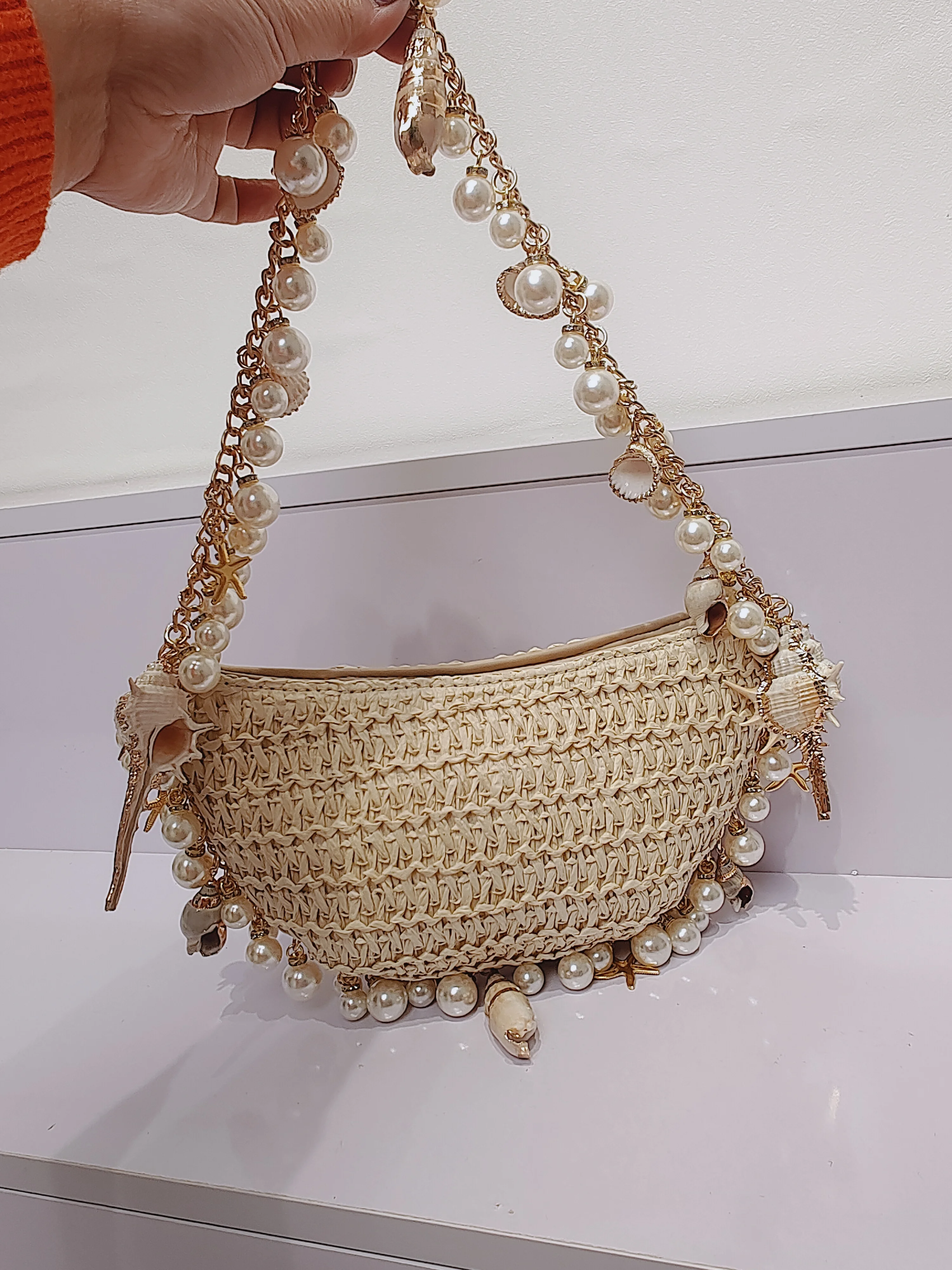 Beach Breeze Sea grass seashell pearl bag hand armpit bag