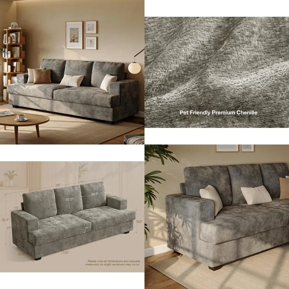 

grey 89" 3-seat comfortable sectional sofa with 24" deep seat for small living spaces