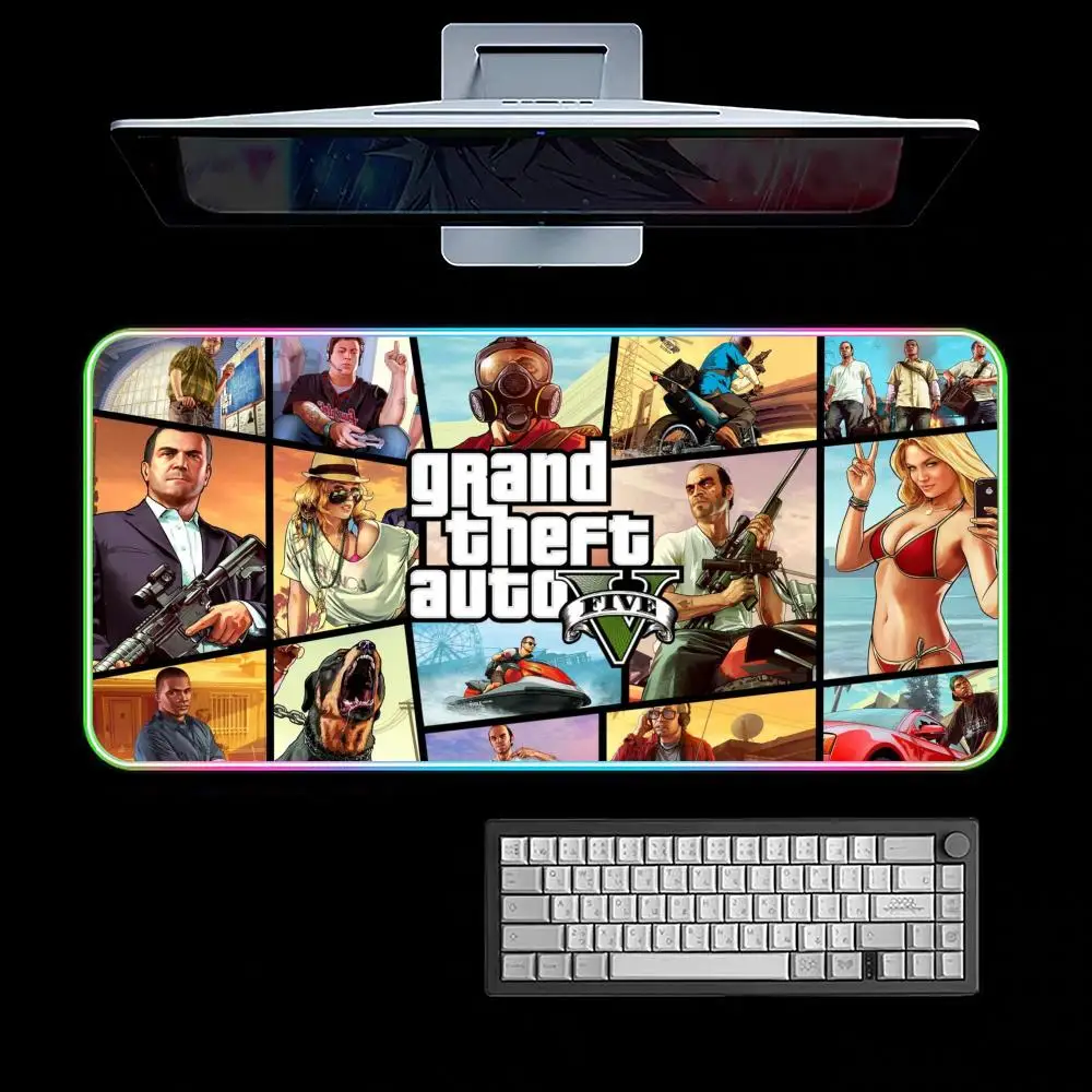 لوحة ماوس أوتوماتيكية من Game GTA Grand Theft RGB لوحة ماوس ألعاب مكتبية حصيرة HD Gamer كبيرة بإضاءة LED XXL #6