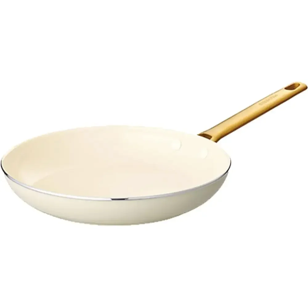10.2 Cream White Diamond Coated Non-Stick Pan, Sand-Derived Minerals, Gas Compatible, No Toxic Substances