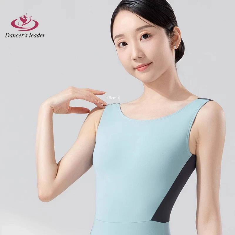 Ballet Wide Shoulder Strap Jumpsuit for Adult Basic Training Women's Backless Dance Suit, Color Blocking Waist Training Suit