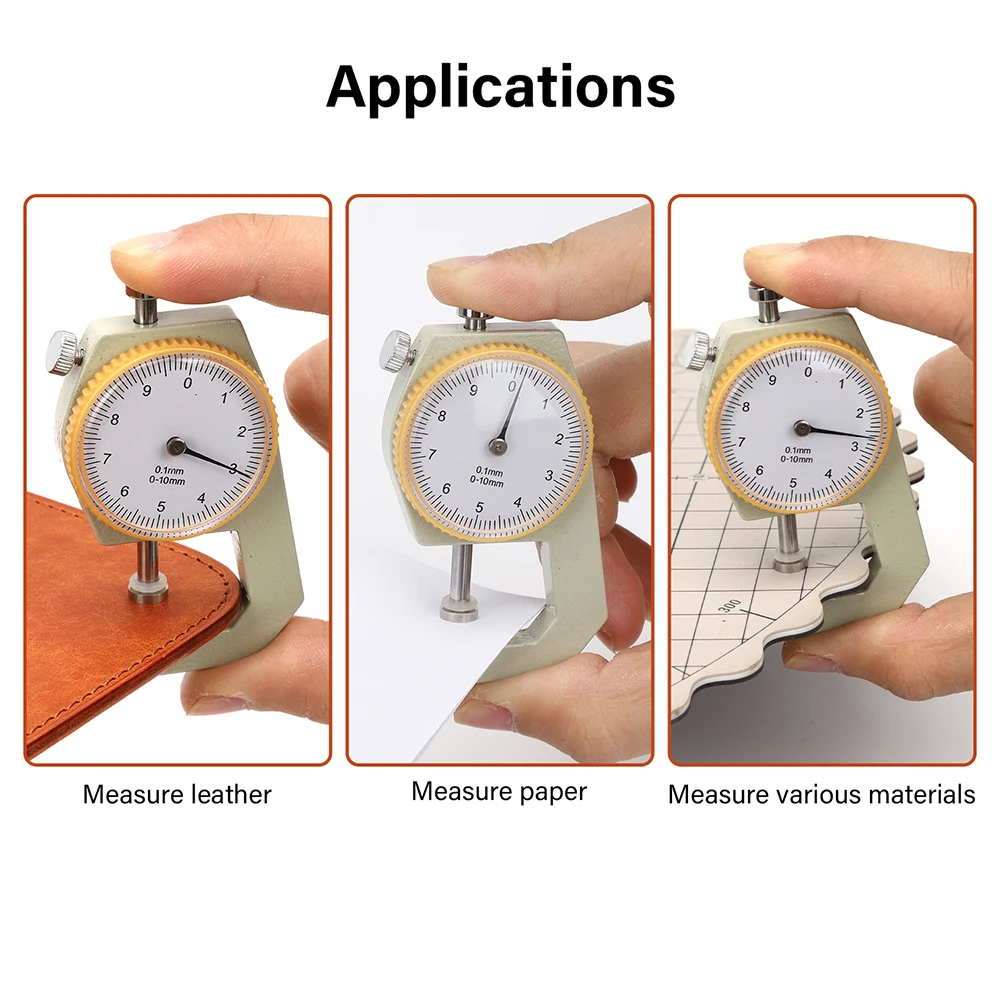 WUTA Leather Thickness Gauge Measuring Tools 0-10mm/0.1mm dial Paper Meter Tester for Hollow Pipe or Circular Tube Caliper