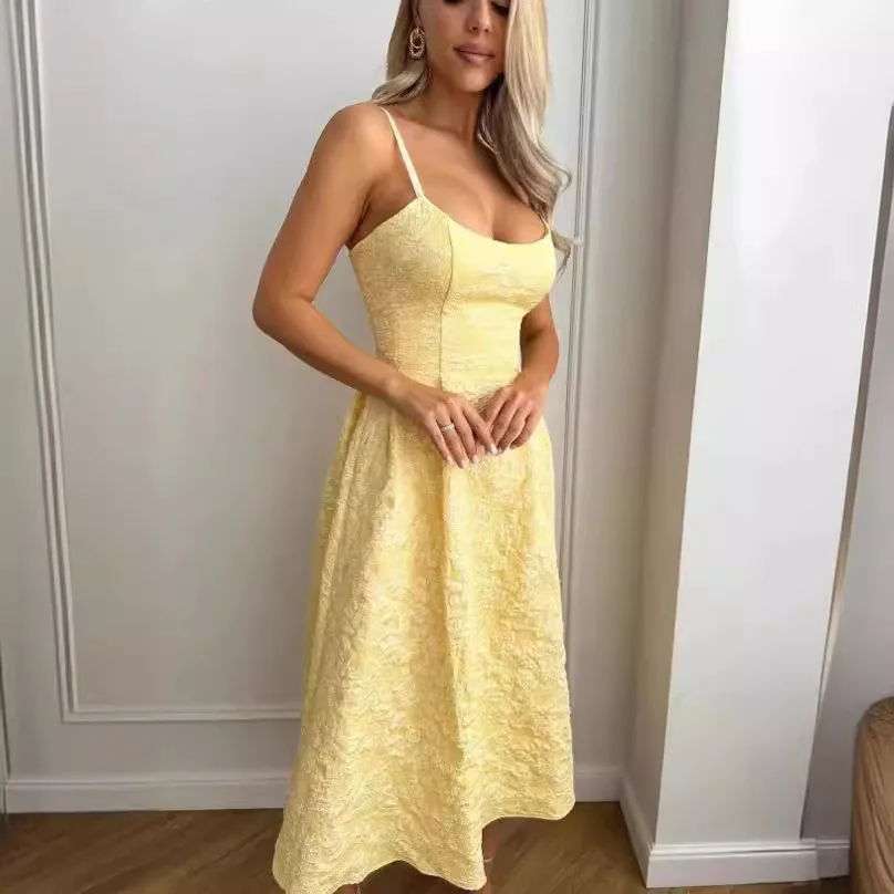 ชุดเดรสลายดอกไม้สไตล์วินเทจเอวสูงสีพื้นผ้าฝ้ายคอตตอนทรงมิดิ ปิดด้วยซิป รุ่นใหม่ประจำฤดูร้อนปี 2024