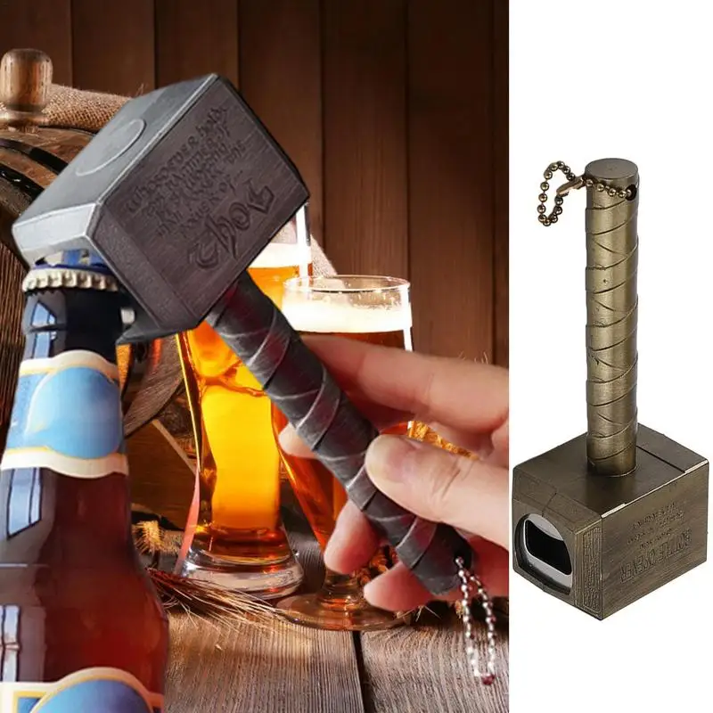 Hammer Shape Bottle Opener Refrigerator Magnets Creative Retro Beer Bottle Openers Multifunction Long Handle Keychain Pendant