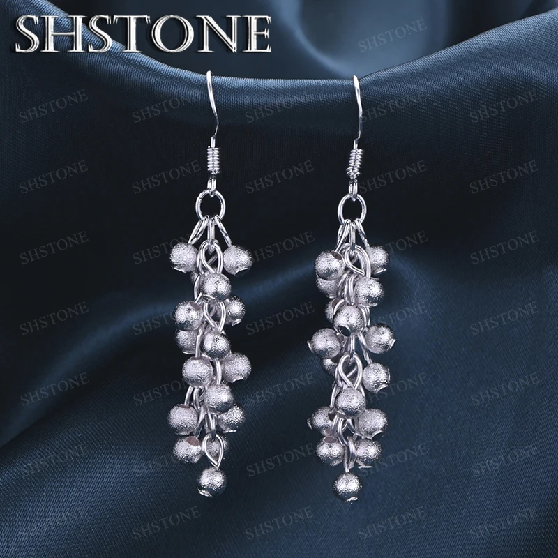 

Popular 925 Sterling Silver Frosted Grape Bead Drop Earrings For Women Birthday Party Romantic Valentine's Jewelry Accessories