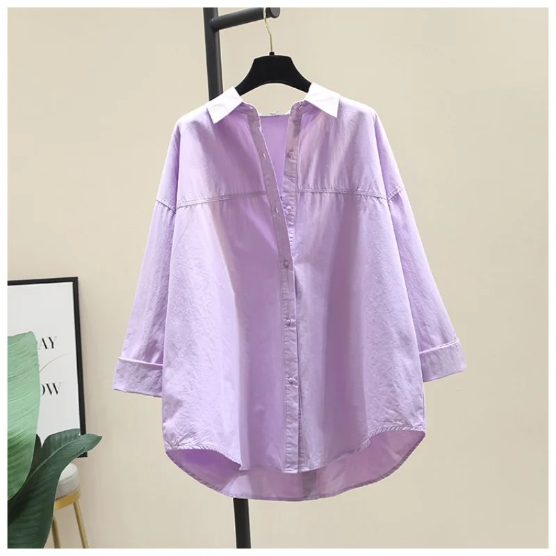 

Однотонный кардиган на пуговицах, рубашка с длинными рукавами для женщин, свободный и универсальный топ средней длины с разрезом