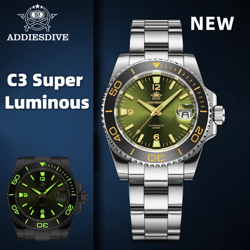 ADDIESDIVE 2025 New Super Luminous 20Bar Waterproof Watch NH35A Sapphire Automatic Mechanical Men's Watches AD2085 Reloj Hombre