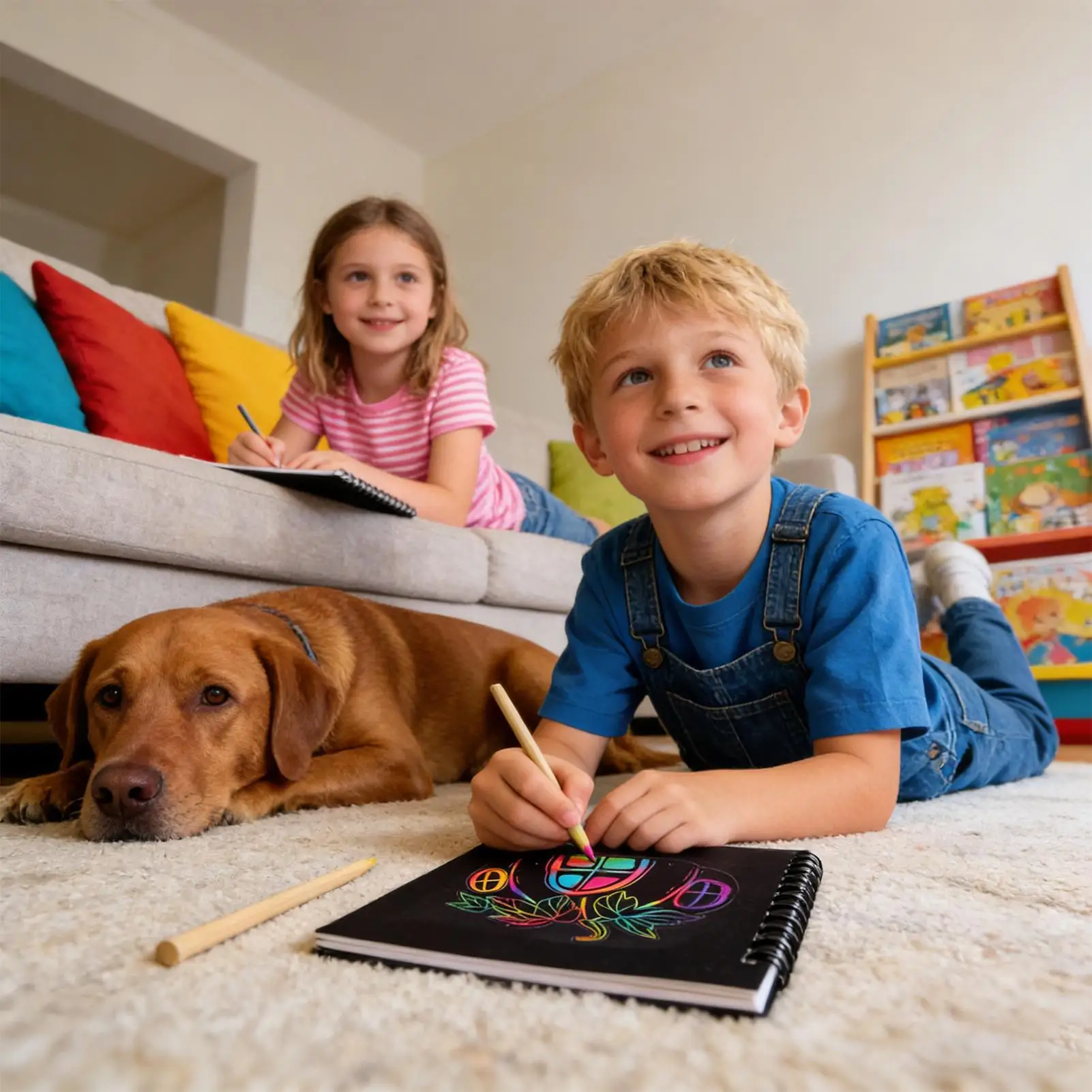 Carnet de coloriage arc-en-ciel en papier à gratter, carnet de notes en papier artisanal pour enfants garçons étudiants salle de classe maison voyage avion
