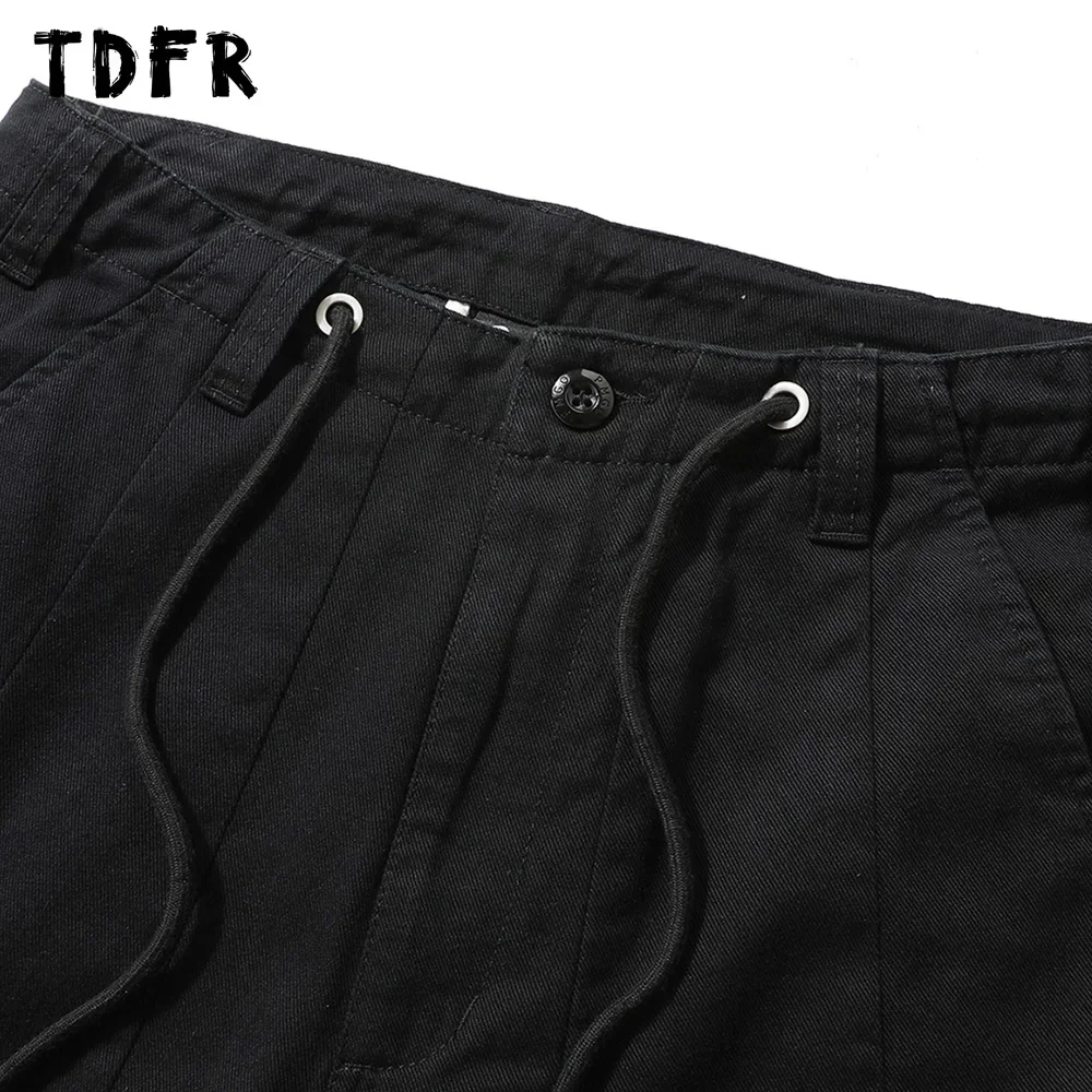 Pocket Cargo Pants Mens Solid Color Casual Safari Style Drawstring Wide Leg Dungarees Men Trousers