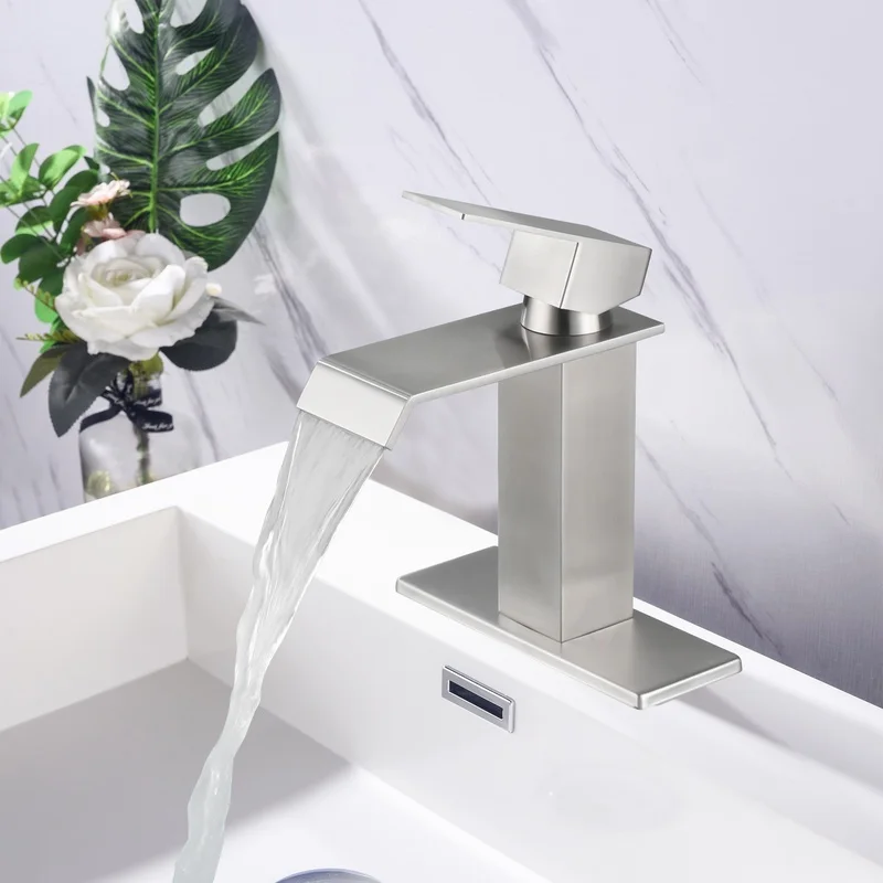 

Single Handle Bathroom Faucet with Waterfall Spout, Modern Vanity Sink Fixture