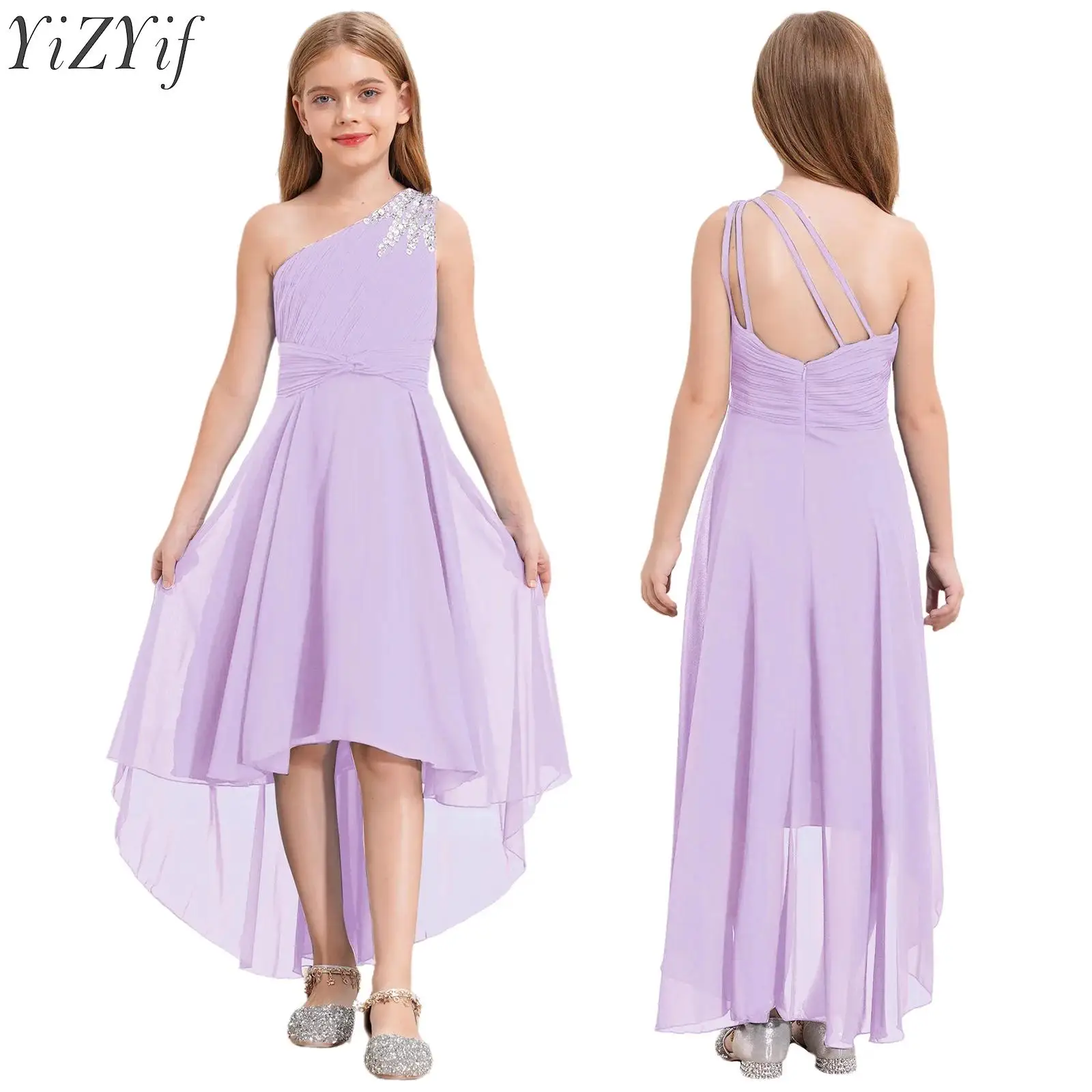 

Flower Girls Dress Wedding Bridesmaid Dresses One-shoulder Formal Party Summer Maxi Dress for First Communion Evening Birthday