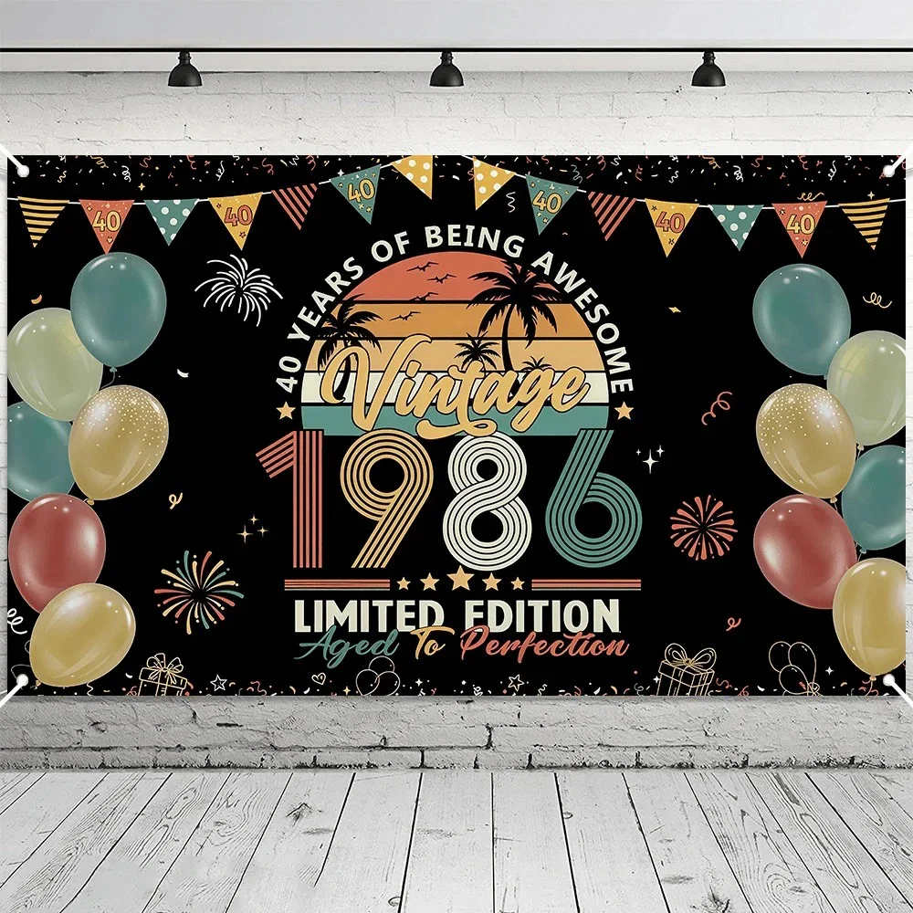 Vintage 1986 40. Geburtstag Hintergrund Retro 40 Jahre Alt Party Deko Banner für Männer Frauen Geburtstagsdekoration Foto-Requisiten