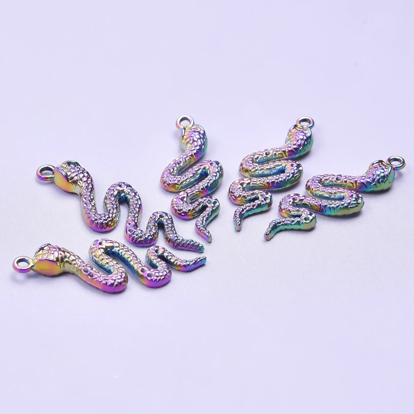 5pcs/Lot Fashion Rainbow Color Snake Charms Alloy Animal Pendant For Necklace Earrings Bracelet Jewelry Making DIY Accessories