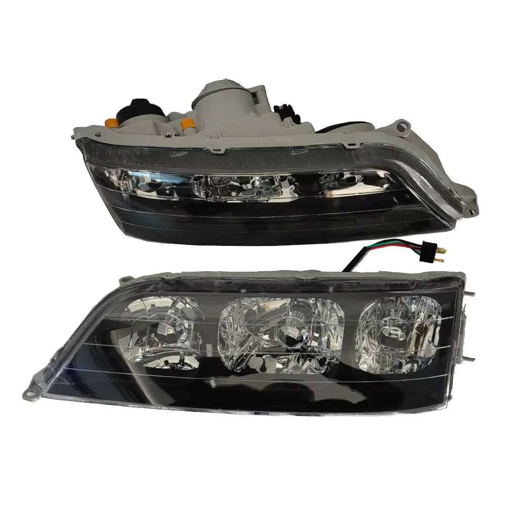 A Pair Headlight Assembly For Toyota Mark II GX100 JZX100 1996‑2000 Black Housing Three Reflective Bowls Head Lamp