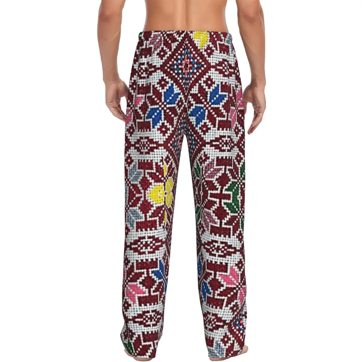 Custom Embroidery The Palestinian Traditional Tatreez Men Pajama Pants Lounge Sleep Sleepwear Bottoms with Pockets