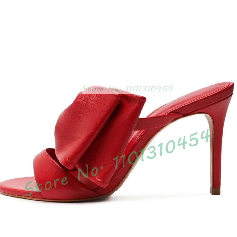 Red Big Bowknot High Heels Mules Women Sexy Open Toe Elegant Metallic Shoes Ladies Summer Chic Trendy Slender Stiletto Slippers