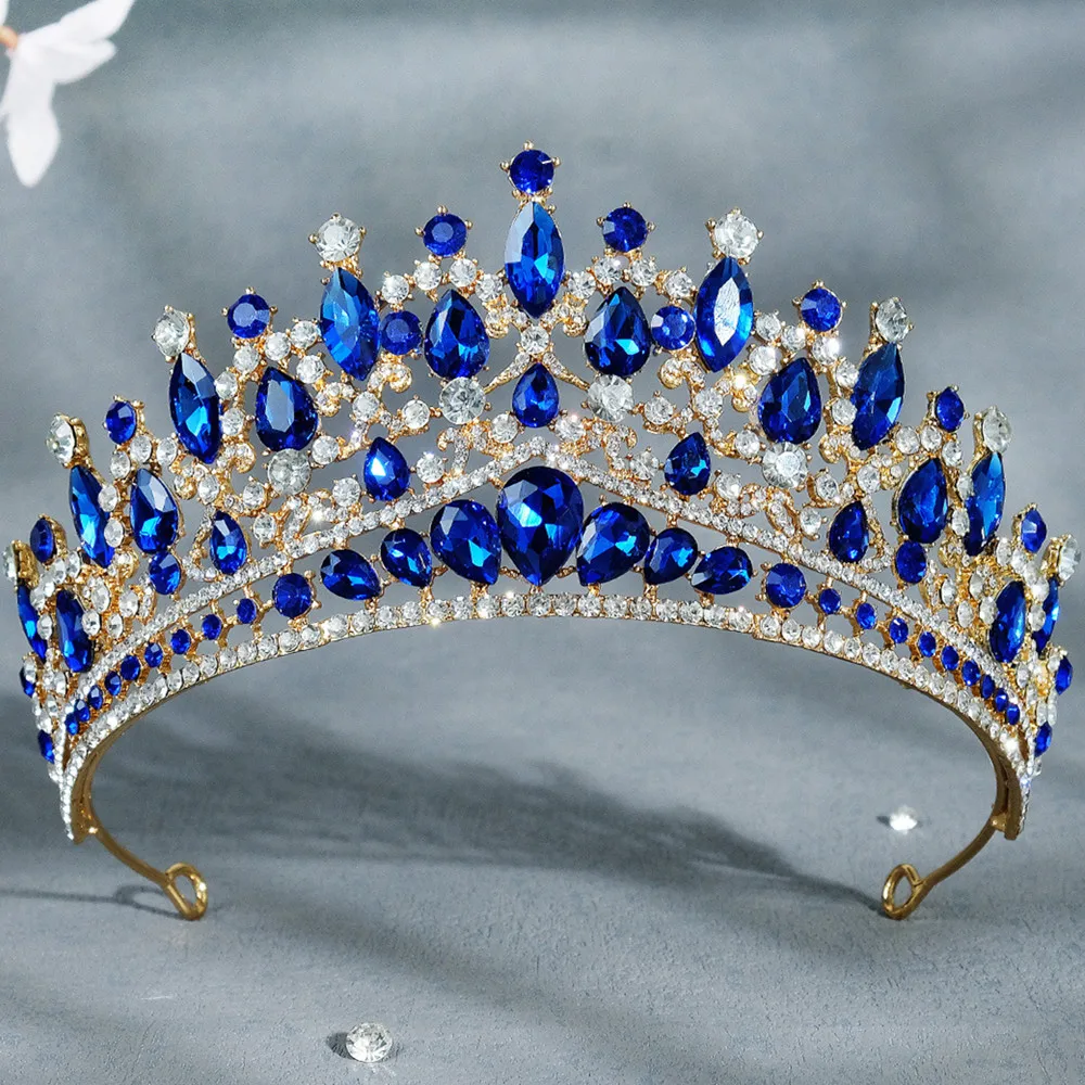 DIEZI Luxury Elegant Blue Rhinestone Tiara Crown Wedding Party Hair Jewelry Bridal Bride Green Crystal Crown Hair Accessories