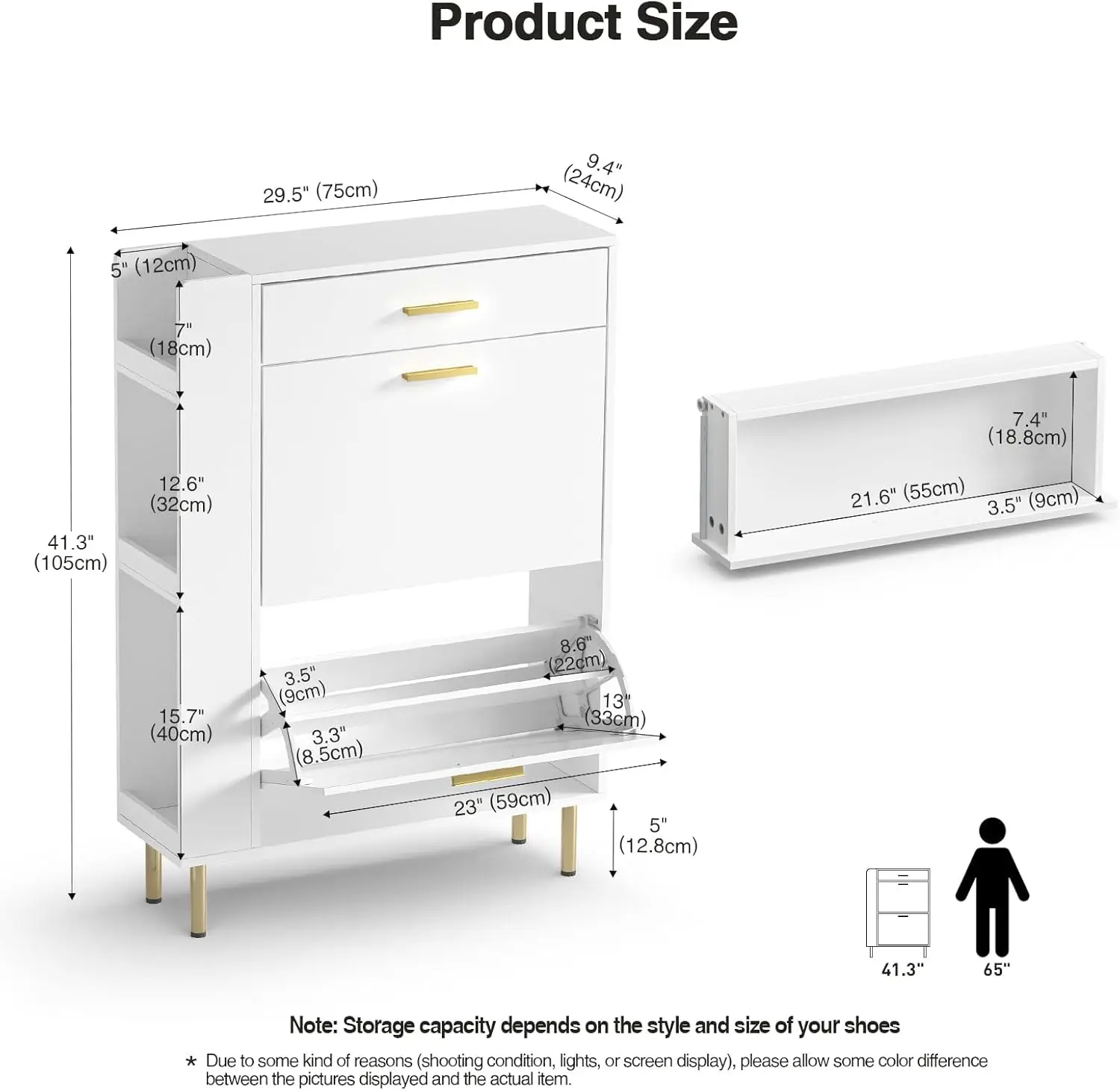 Shoe Storage Cabinet with 2 Flip Drawers, Modern Freestanding Shoe Rack Storage Organizer Cabinet with Drawers