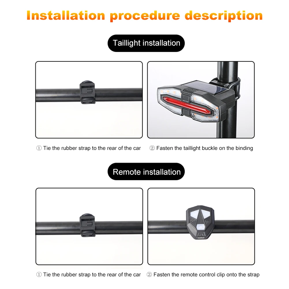 Solar led bicicleta volta lanterna traseira de controle remoto ciclismo lâmpada de advertência tipo-c carregamento portátil lanterna traseira para equitação noturna