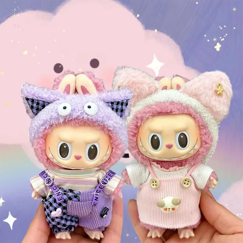 

Plush Clothes for 15cm 17cm Labubu V1 V2 Doll Accessories Skirts Pants Hooded Sweatshirt Set Clothing Accessories