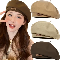 Retro Solid Color Beret Women Autumn Winter British Painter Artist Caps Octagonal Ladies Elegant Octagonal Panama Beret Hats