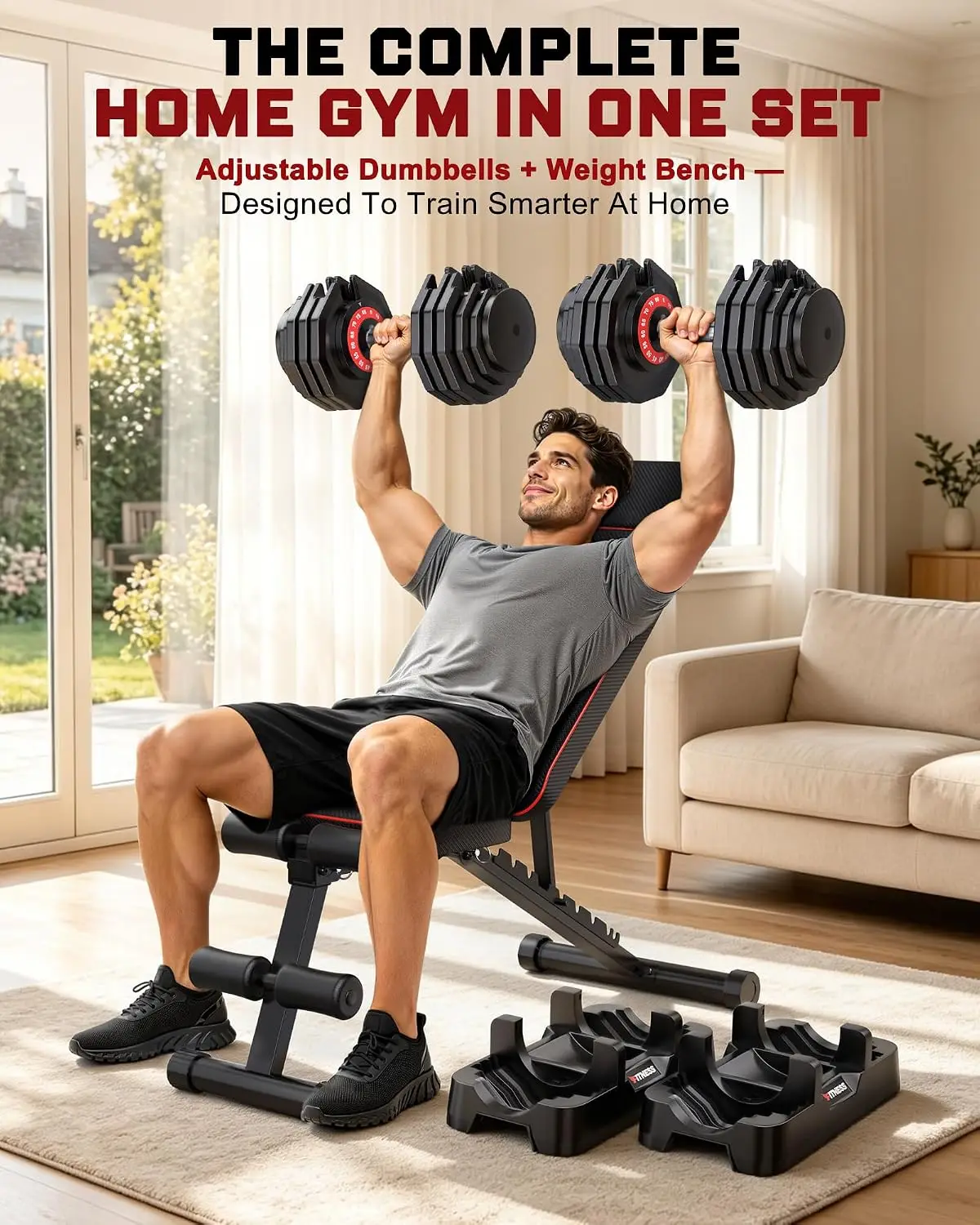 Adjustable Dumbbell Set with Workout Bench at Home, Customized