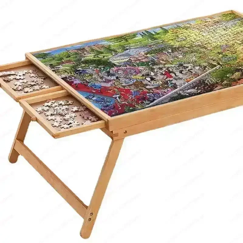 803-Good Conditional Wooden Puzzle Table 4-Drawer Classification Storage Folding Storage Table Suitable for 1500 Pieces - view 5