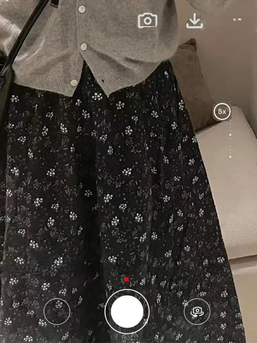 

Thiened Velvet Umbrella Skirt f-length Floral OIL Painting Retro Long Dr Ele A-line Pure Color Mid-waist