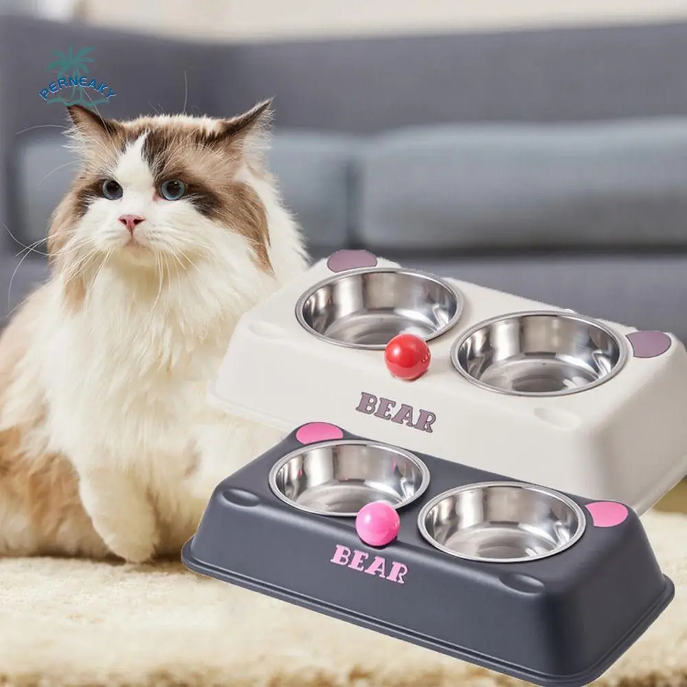 

Bear Shape Double Pet Bowl Large Capacity Stainless Steel Puppy Water Feeder Detachable Anti-knock Cat Food Container Home