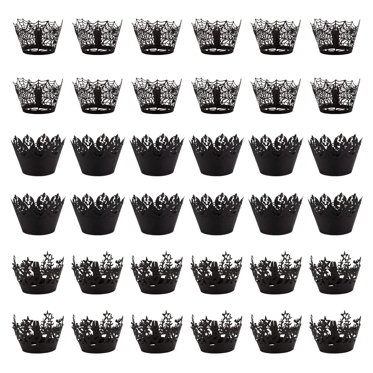 

36pcs Cupcake Wrappers Paper Cake Cups Halloween Decor Black Hollow-Out Design For Dessert Wrapper Muffin Paper Cake Decoration