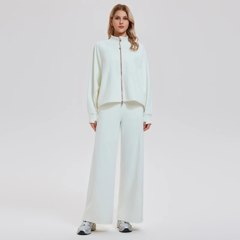 High Quality Lounge Wear Women Clothing Loose Jacket With Flared Leggings Women Jacket Two 2Pieces Set