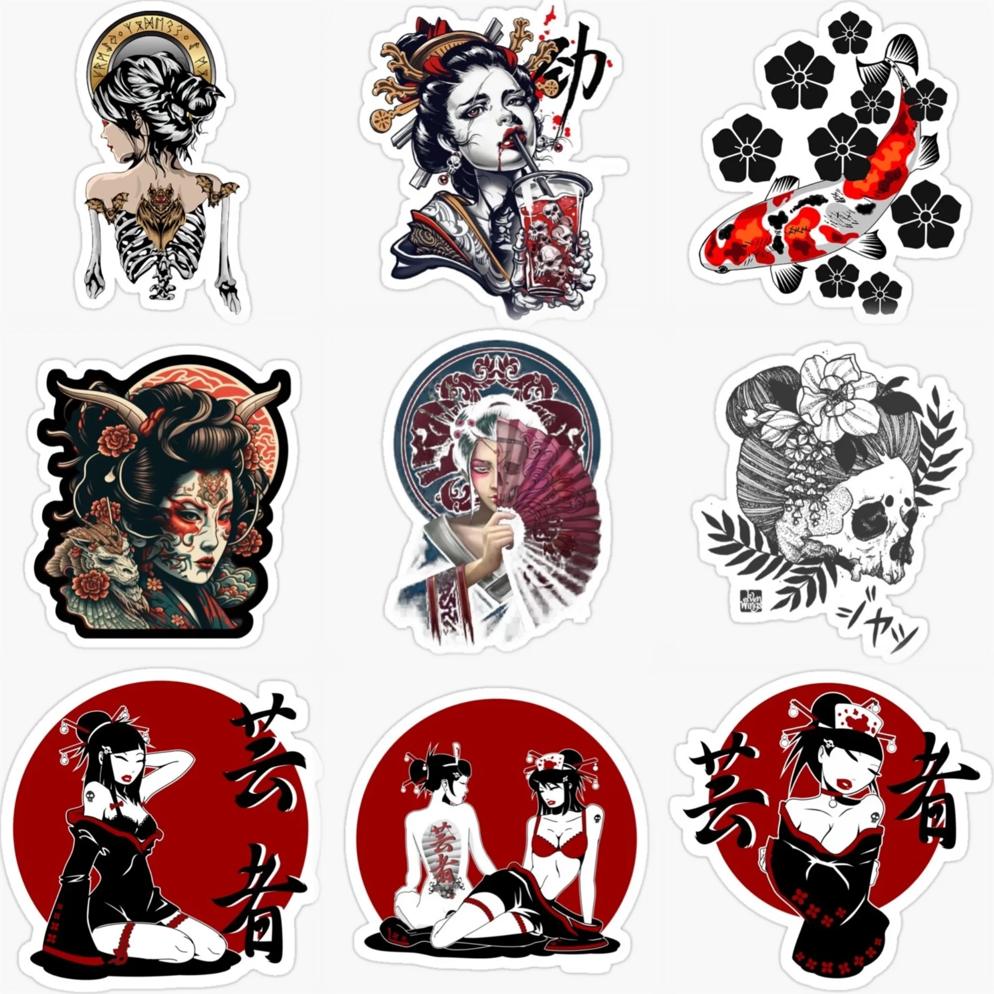 

Geisha Pinup Ghost Skull Creative PVC Waterproof Sticker for Decorate Car Truck Motorcycle Window Wall Fridge Decal Accessorie