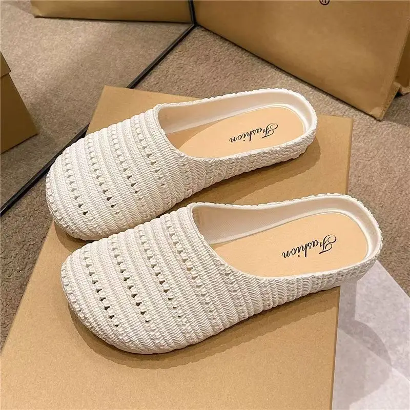 

Women's Baotou Hollow Out Flat sole Half Slippers Summer New Soft Sole Non Slip Breathable Versatile Outdoor Slippers Sandals