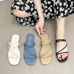 2024 Summer  Two Wear Sandals Women's Fashion Korean Edition One Line with Sandals Casual Flat Outsider Slippers  Plus Size 40