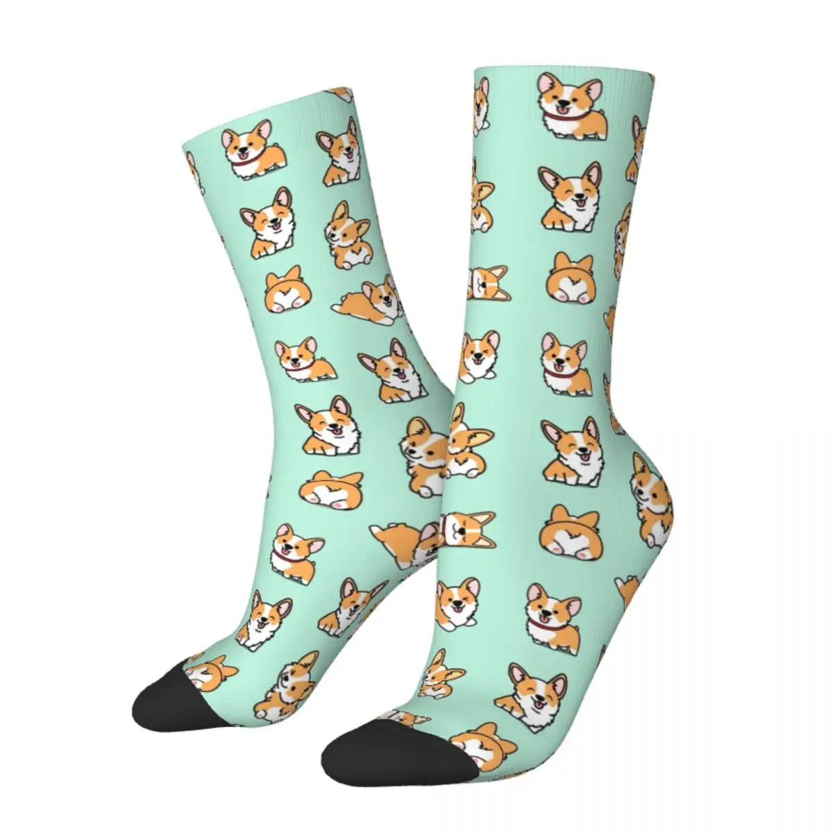 Casual Kawaii Corgi Basketball Socks Dog Polyester Long Socks for Women Men Sweat Absorbing