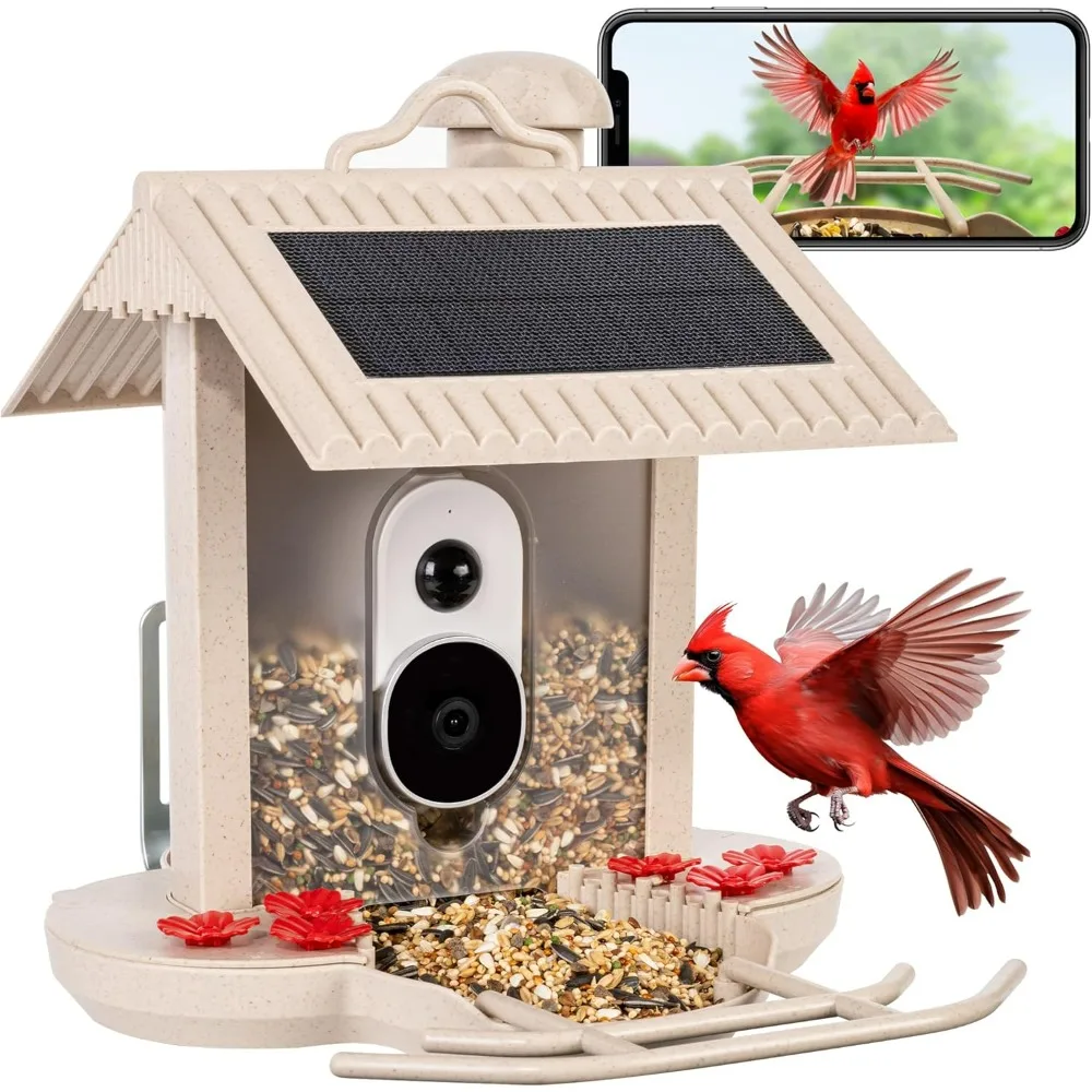 Smart Bird Feeder with Camera, AI Bird Feeder Camera with Solar Powered, Auto Video Capture & Instant Notifications, Ideal Gift