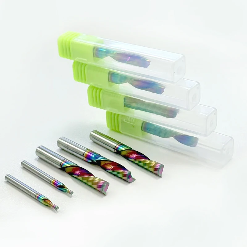 

10pcs/Lot 3.175/4/5/6/8mm 1 Flute Spiral Milling Cutter Down Cut Colorful Coated AAA Router Bit CNC Mill Carbide Milling Cutter